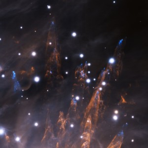 Αυτή η εικόνα ελήφθη κατά τη διάρκεια της τελευταίας φάσης ανάθεσης του συστήματος προσαρμοσμένης οπτικής GeMS με τον Gemini South AO Imager (GSAOI) την νύχτα της 28ης Δεκεμβρίου 2012, και αποκαλύπτει εκπληκτικές λεπτομέρειες στις παρυφές του Νεφελώματος του Ωρίωνα (Πηγή: Gemini Observatory/AURA)